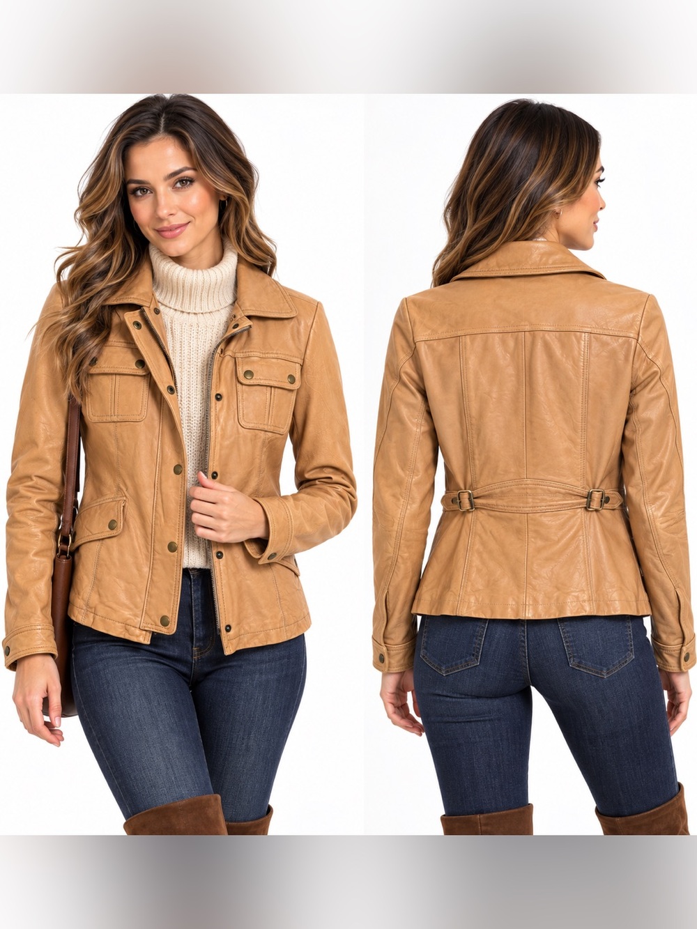 Banana Republic Genuine Leather Camel Tan Utility Jacket Size Small